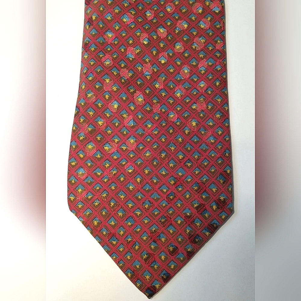 Brioni 100% SILK tie print red green blue men's designer Italy